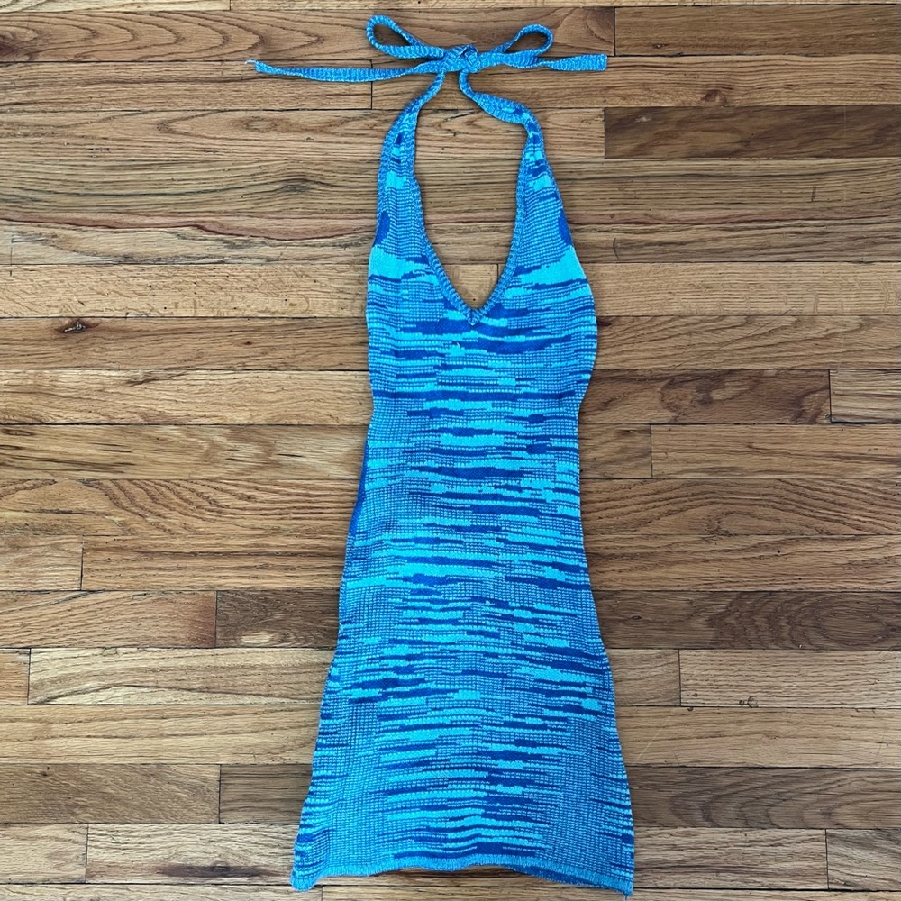 KNIT BLUE HALTER DRESS